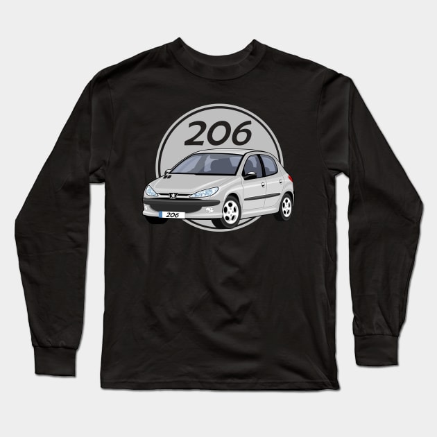 car peugeot 206 sporty cartoon vector grey Long Sleeve T-Shirt by creative.z